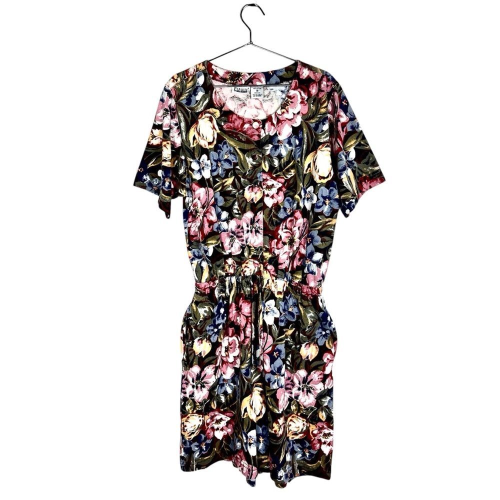Vintage 90s Floral Button Up Granny Romper with Pockets